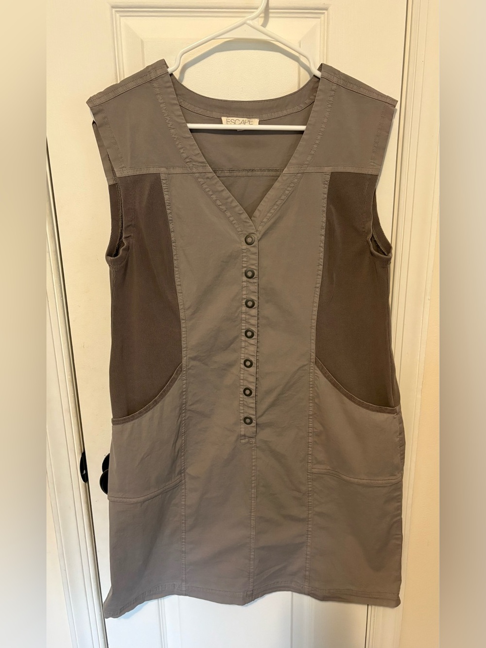 Escape By Habitat Gray Mixed Media Snap Front Shift Dress Size Large